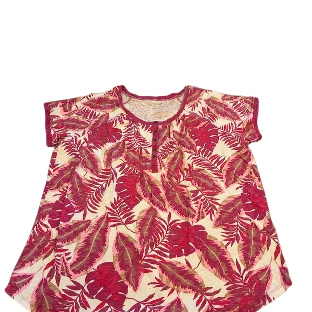 Woman Within Pink Floral Short Sleeve Top Size L Casual Spring